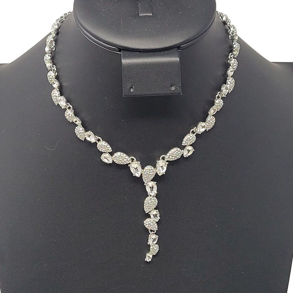 INC Signed Choker Princess Y Necklace Tear Drop Rhinestone Bridal Formal Glam